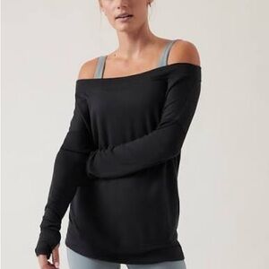 Athleta Studio barre Black Off-Shoulder Long Sleeve Top
